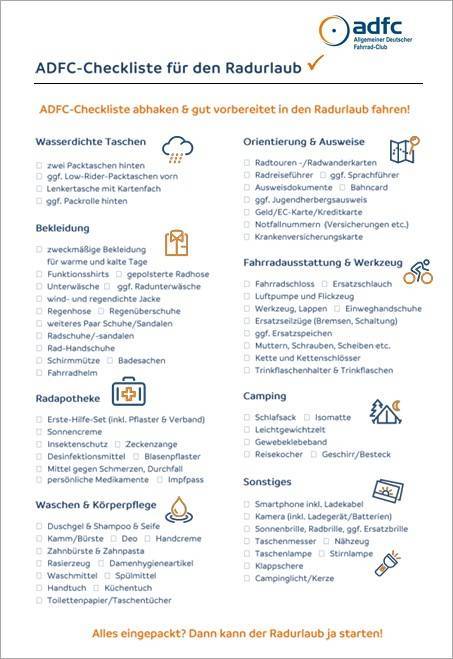 ADFC-Checklisten für Ihre nächste Radtour ADFC-Checklisten für Ihre nächste Radtour